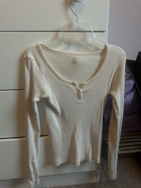 Brandy White Ribbed Henley Long-Sleeve Top - Womens